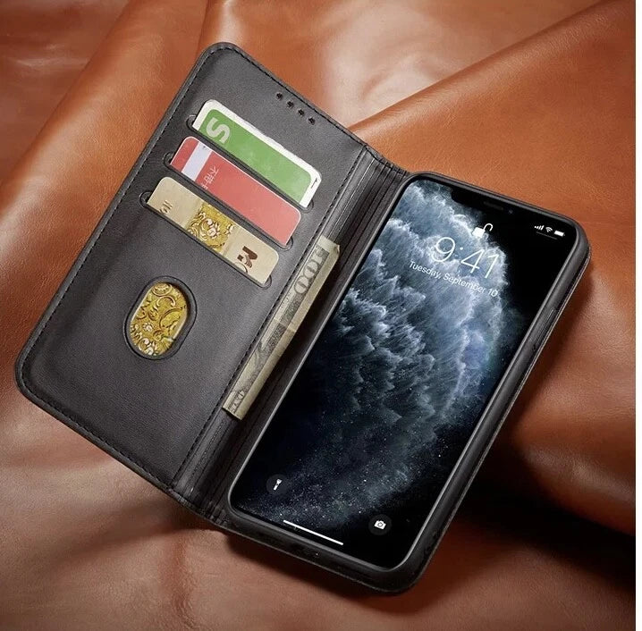 For iPhone 17 16 15 14 13 12 Plus Pro Max Air Leather Magnetic Flip Wallet Case