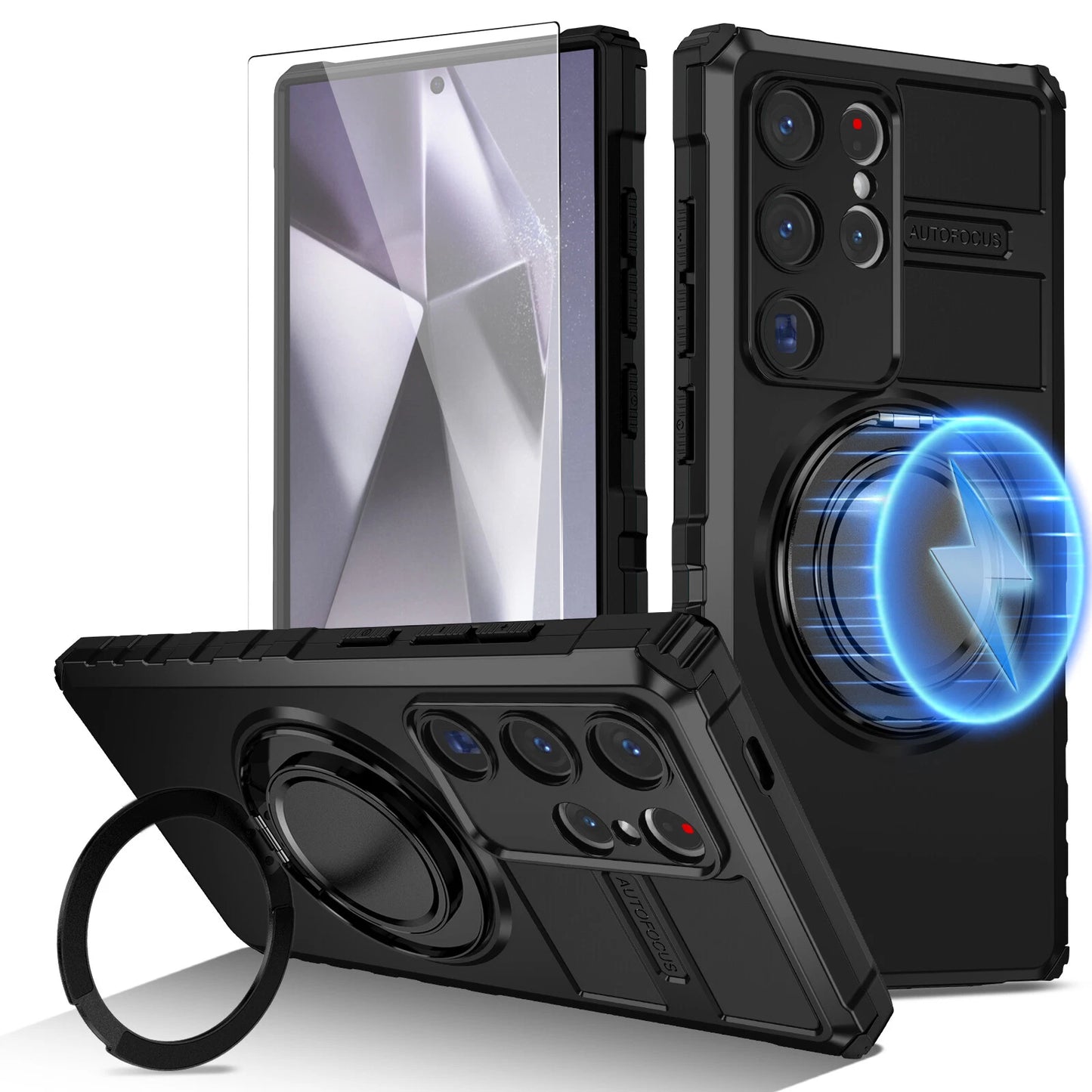 For Samsung Galaxy S24/S23/S25 Ultra Rugged Armor Phone Case + Screen Protector