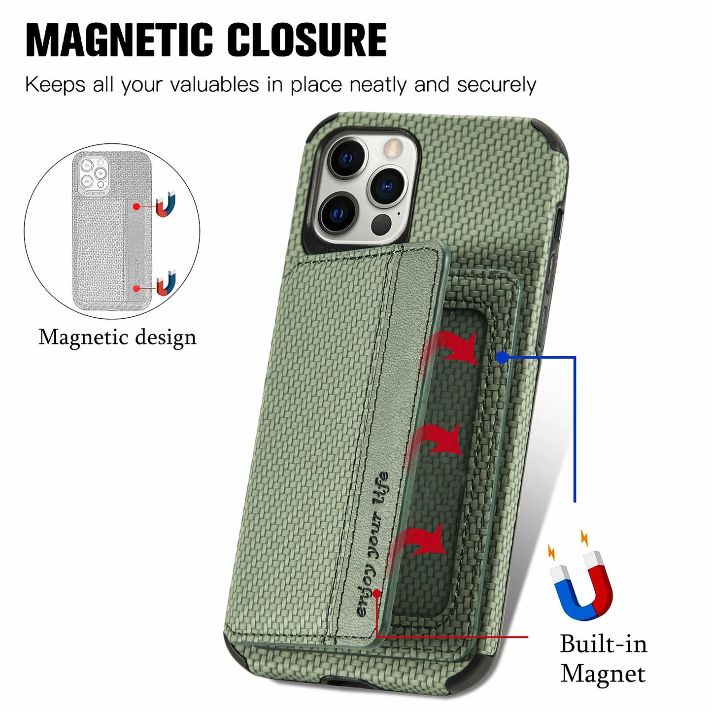 Magnetic Flip Wallet Card Holder Case For iPhone 14 15 16 17 Pro Max 13 12 11 7