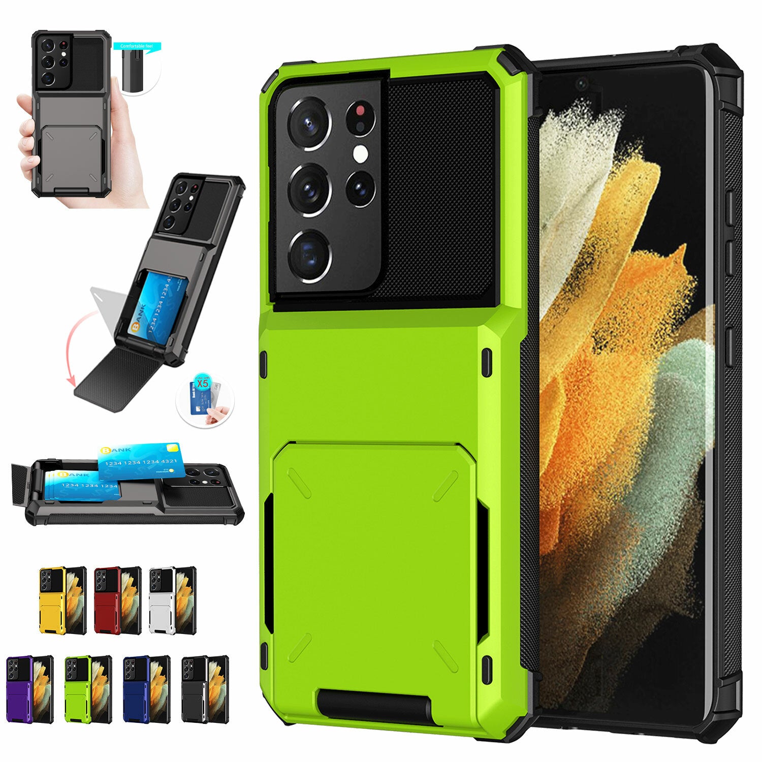 For Samsung Galaxy S25 Ultra S24 S23 S22 S21 Plus Wallet Credit Card Holder Case