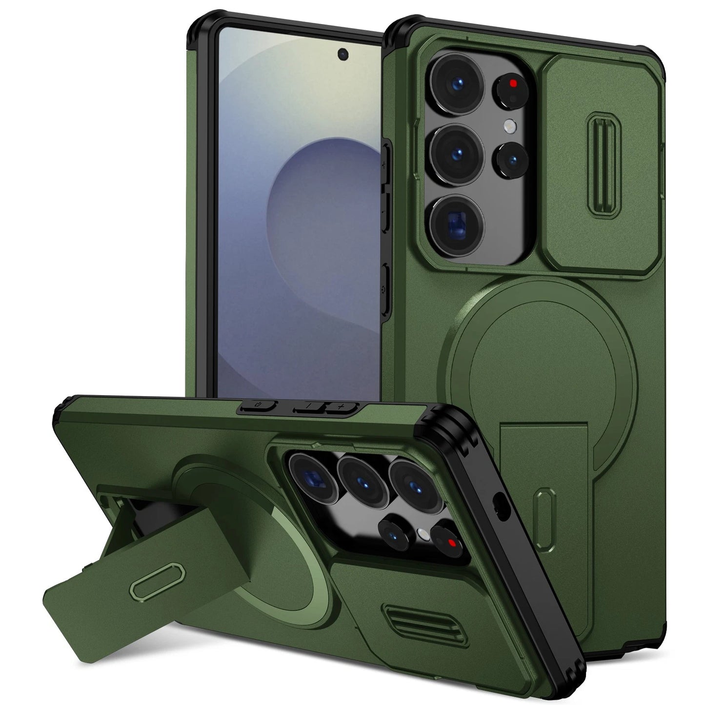 For Samsung Galaxy S25FE S24 S25 Ultra Shockproof Mag Safe Stand Slide Lens Case