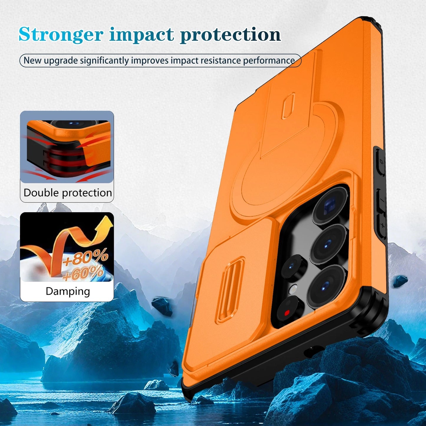 For Samsung Galaxy S25FE S24 S25 Ultra Shockproof Mag Safe Stand Slide Lens Case