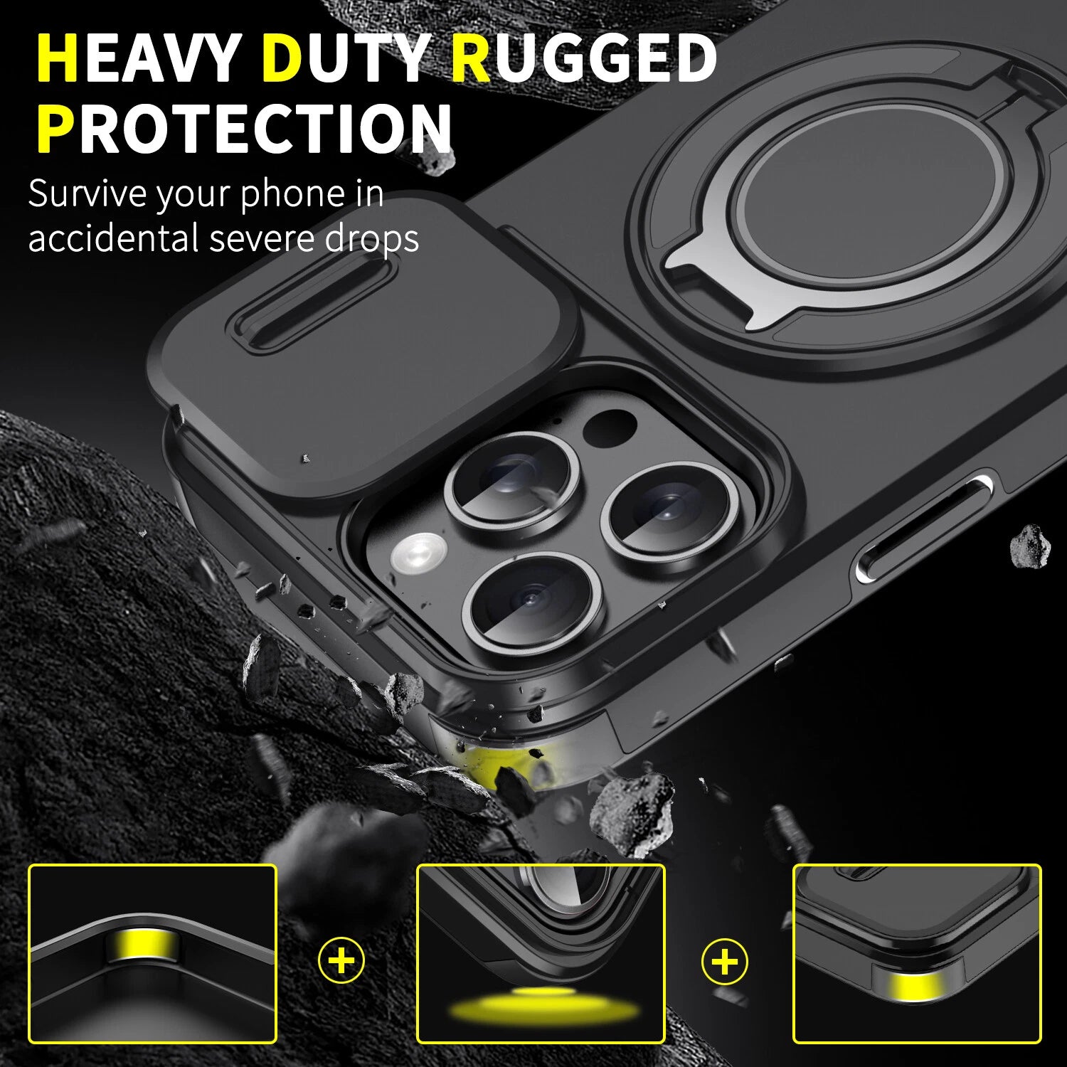 For iPhone 17 16 Pro Max 15 14 13 12 11 Rugged Magnetic Case w Ring Camera Cover