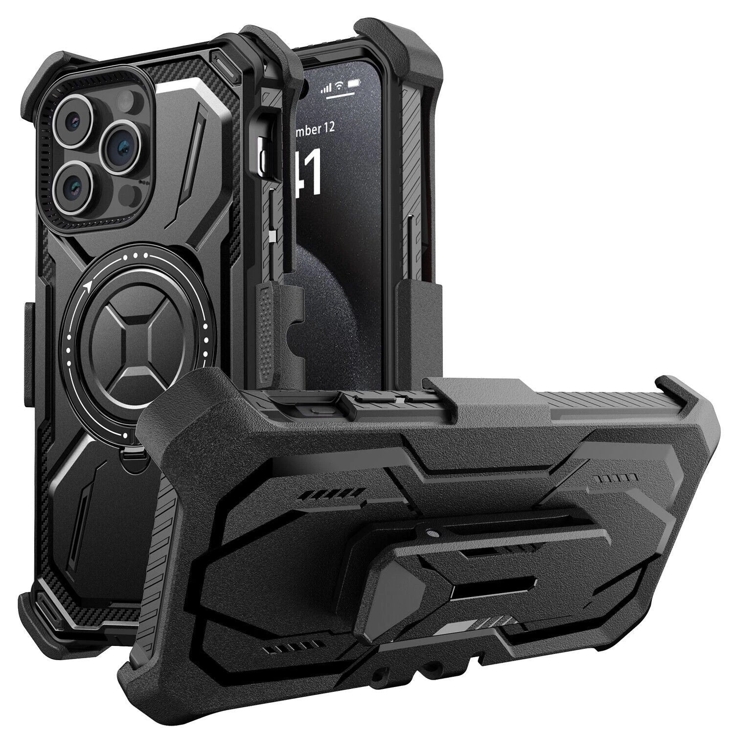 For iPhone 16 Pro Max 15 14 13 12 11 Heavy Duty Defender Case Belt Clip Holster