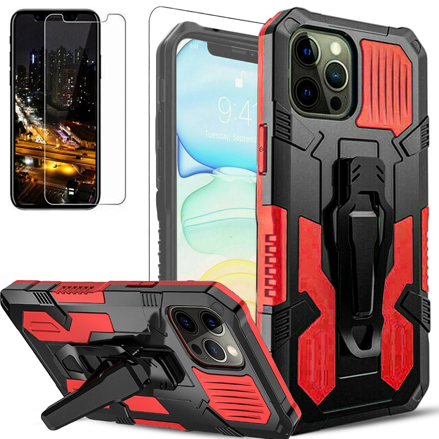 For iPhone 13 Case/13 Pro Max/13 Mini Phone Cover Shockproof + Tempered Glass