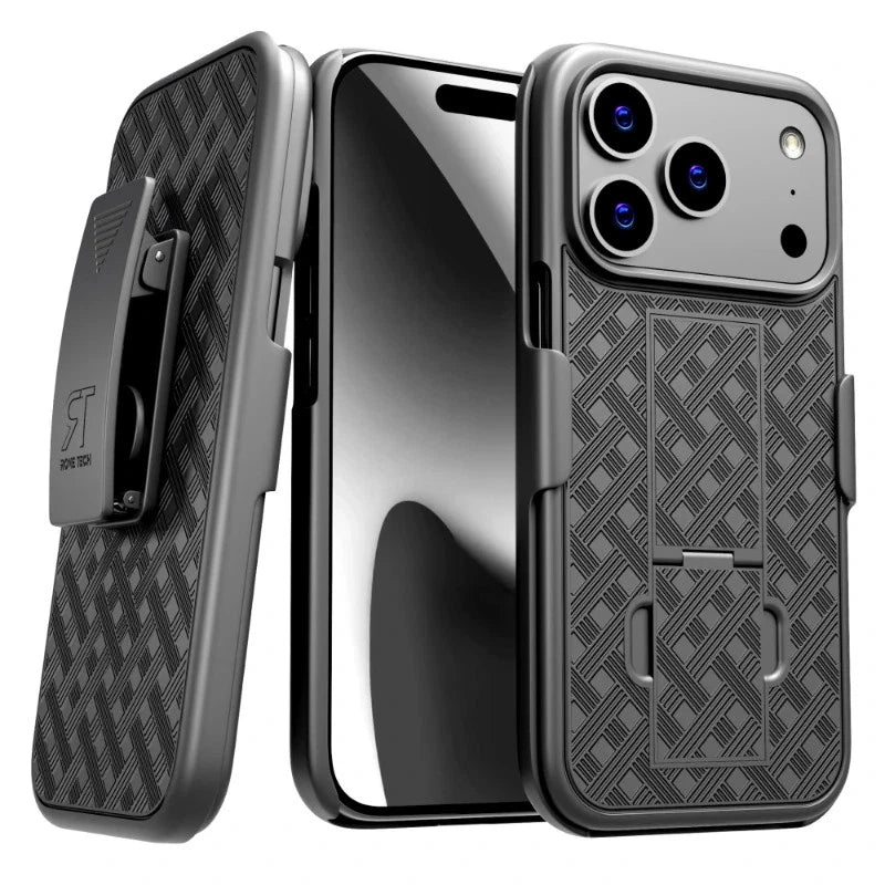 Heavy-Duty Holster Belt Clip Case for iPhone 17 Pro Max, 17 Pro & 17 Air - Rugged Protection with Built-in Kickstand