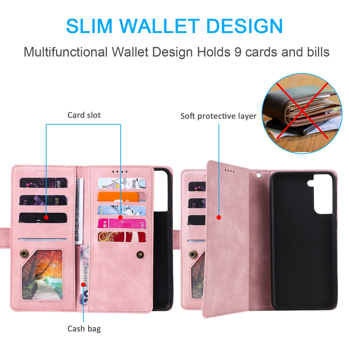 Zipper Leather Wallet Case For Samsung Galaxy S25 S24 S23 S22 Ultra Plus S21 S20