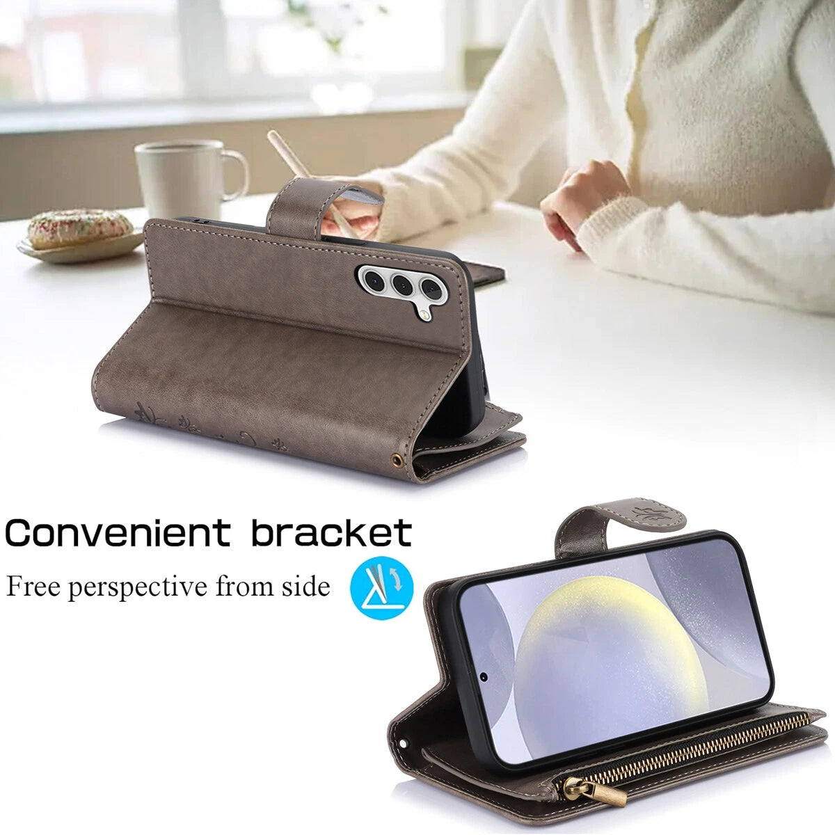 Leather Zipper Wallet Phone Case For Samsung Galaxy S25 S24 Ultra S23 S22 S21 FE