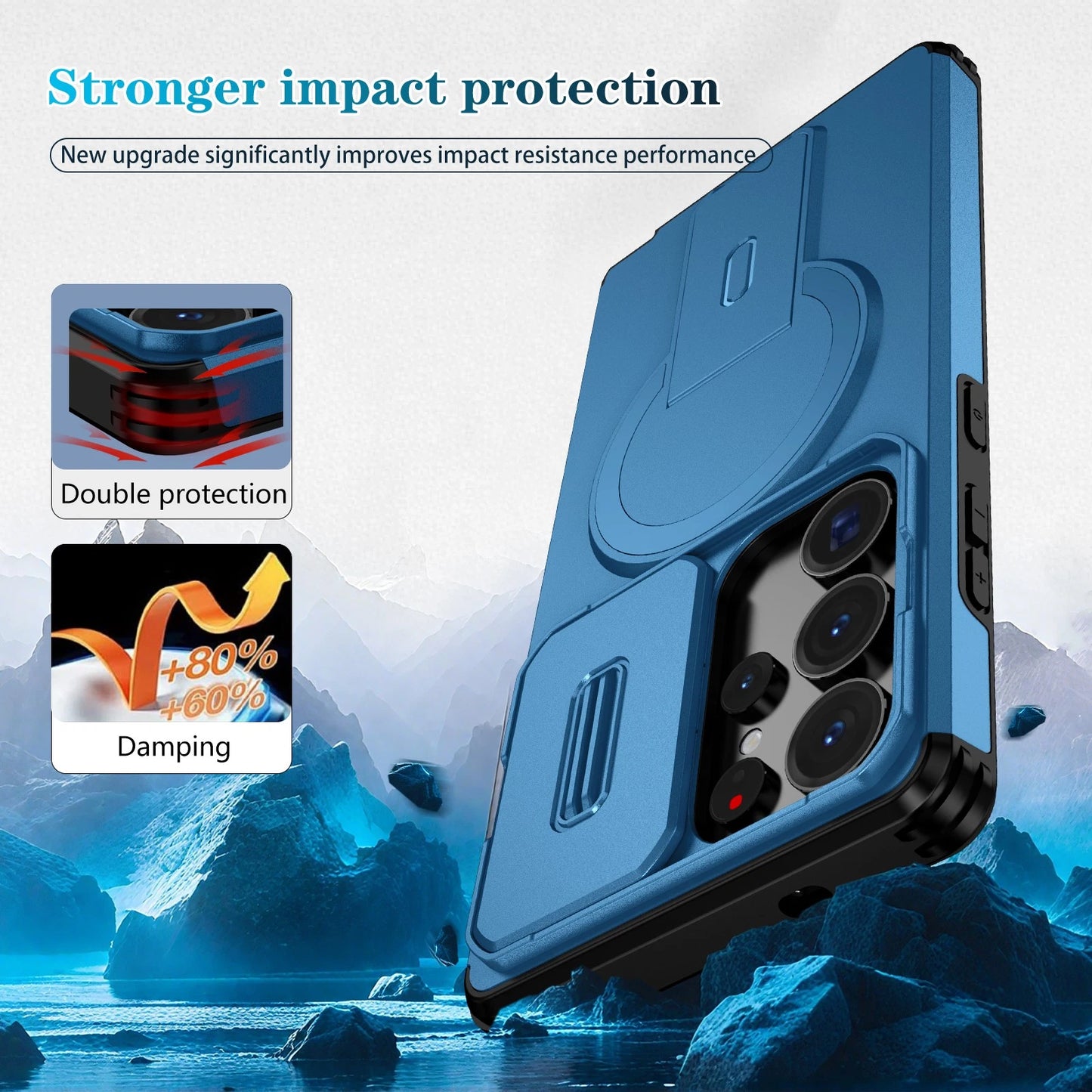 For Samsung Galaxy S25FE S24 S25 Ultra Shockproof Mag Safe Stand Slide Lens Case