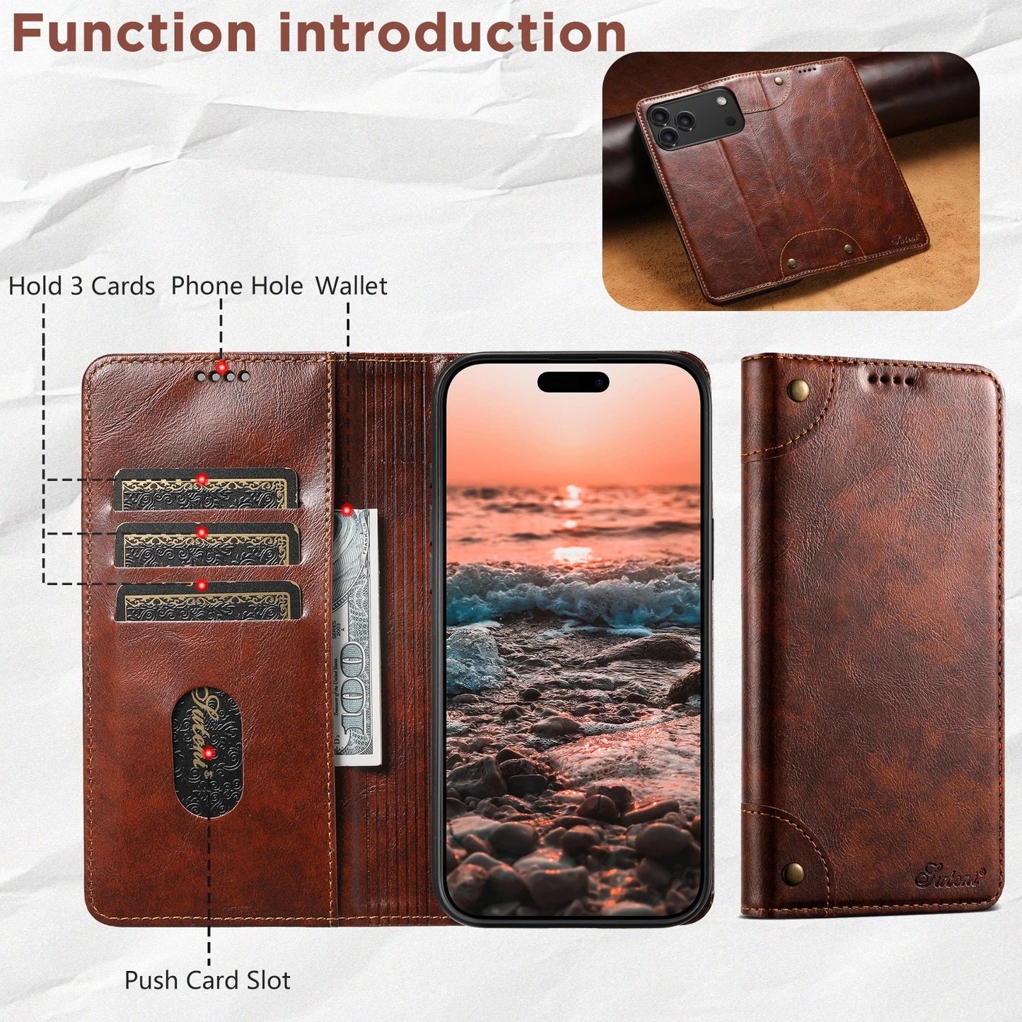 Retro PU Leather Flip Wallet Case Cover For iPhone 17 Pro Max 16 15 14 13 12 11