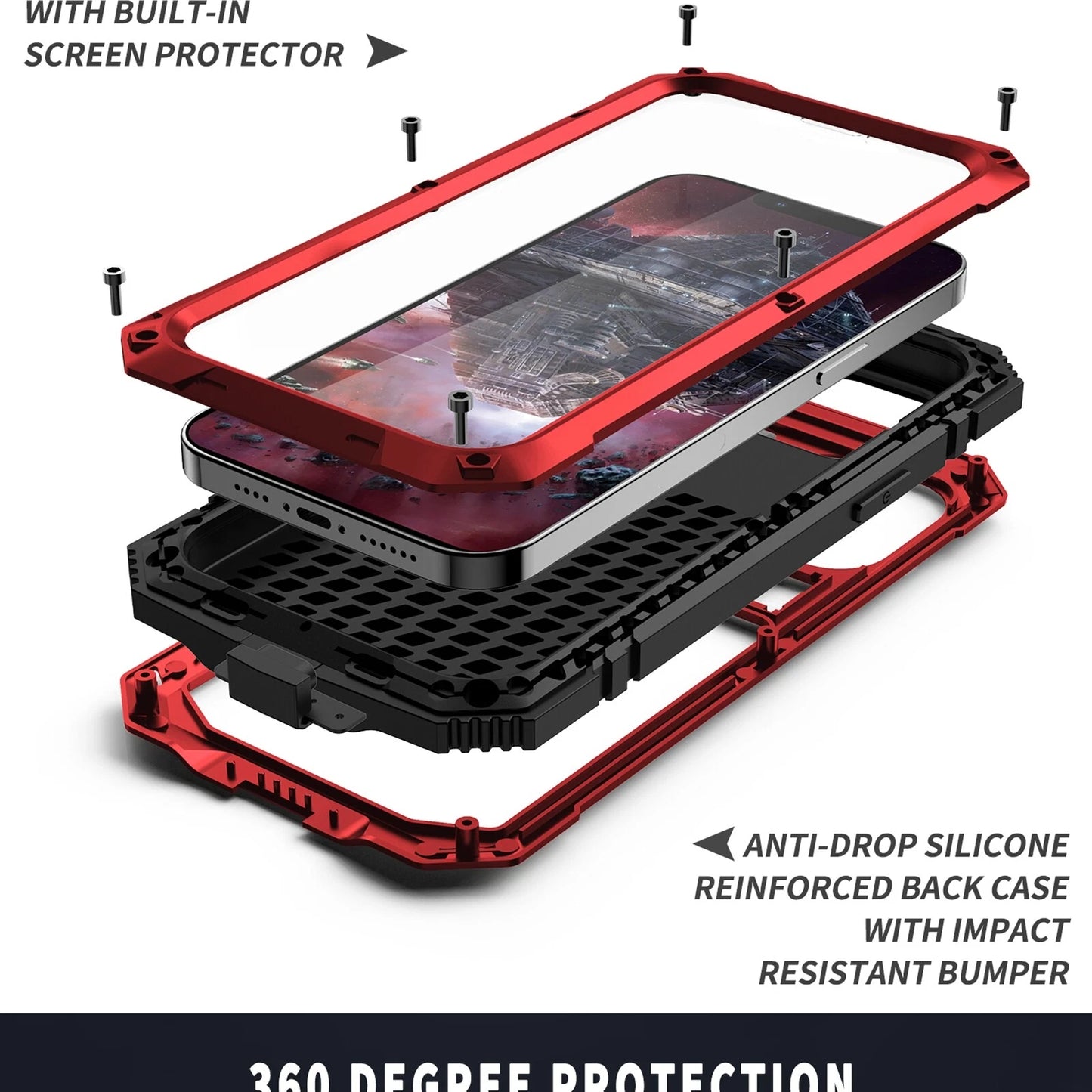 Heavy Duty Armor Metal Screen Glass Stand Case for iPhone 17 Pro Max 16 15 14 13