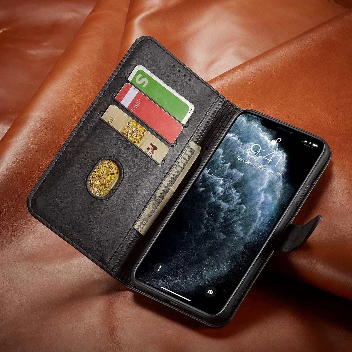 Leather Magnetic Flip Wallet Case For iPhone 17 16 15 14 Plus 13 12 Pro Max Air