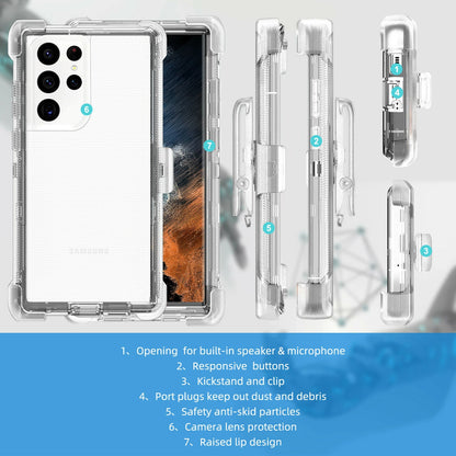 For Samsung Galaxy S25 S24 S23S22+ Ultra Shockproof Heavy Duty Clear Case + Clip