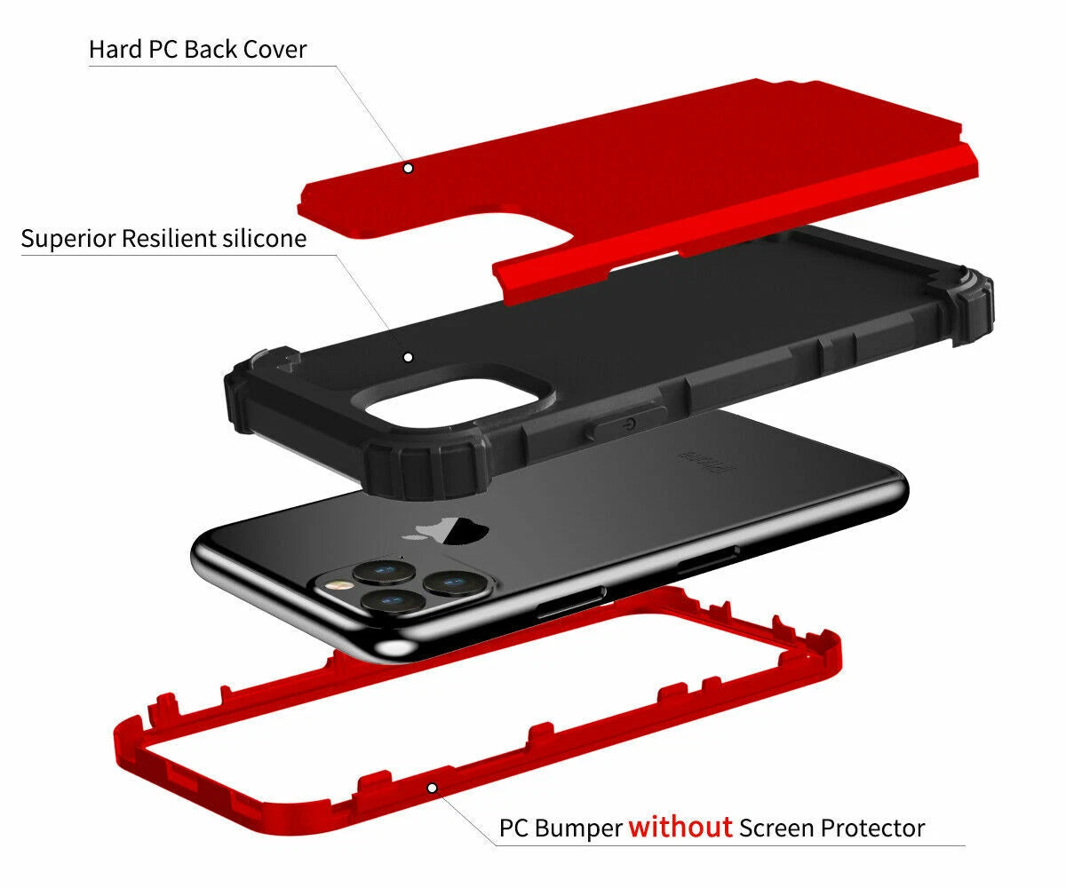 For iPhone 16e 16 17 Pro Max 15 14 13 12 11 Shockproof Rubber Hybrid Armor Case