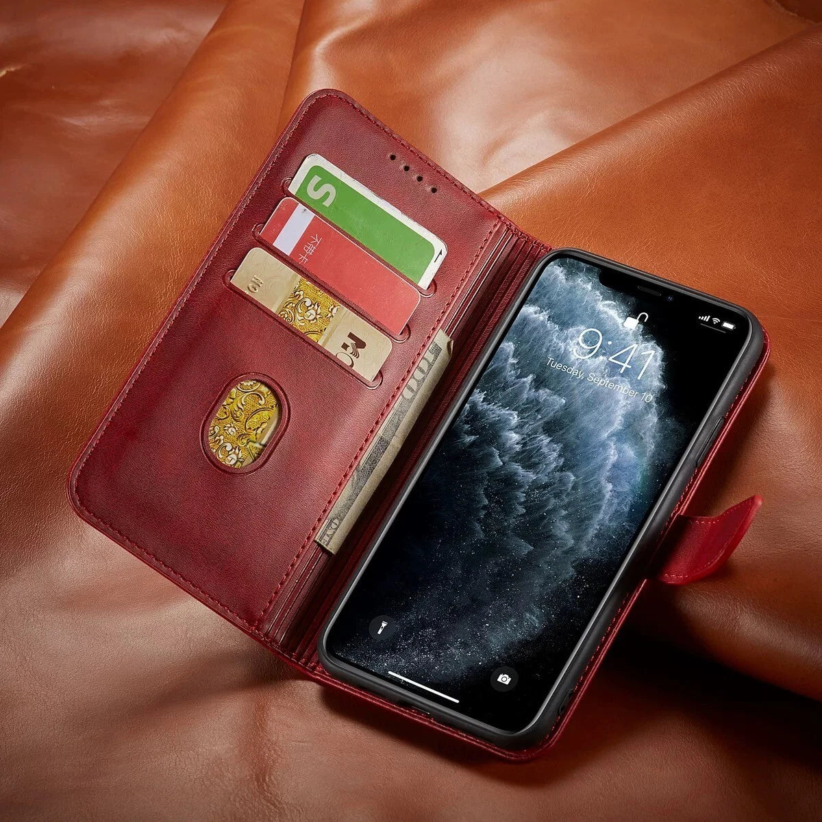 Leather Magnetic Flip Wallet Case For iPhone 17 16 15 14 Plus 13 12 Pro Max Air