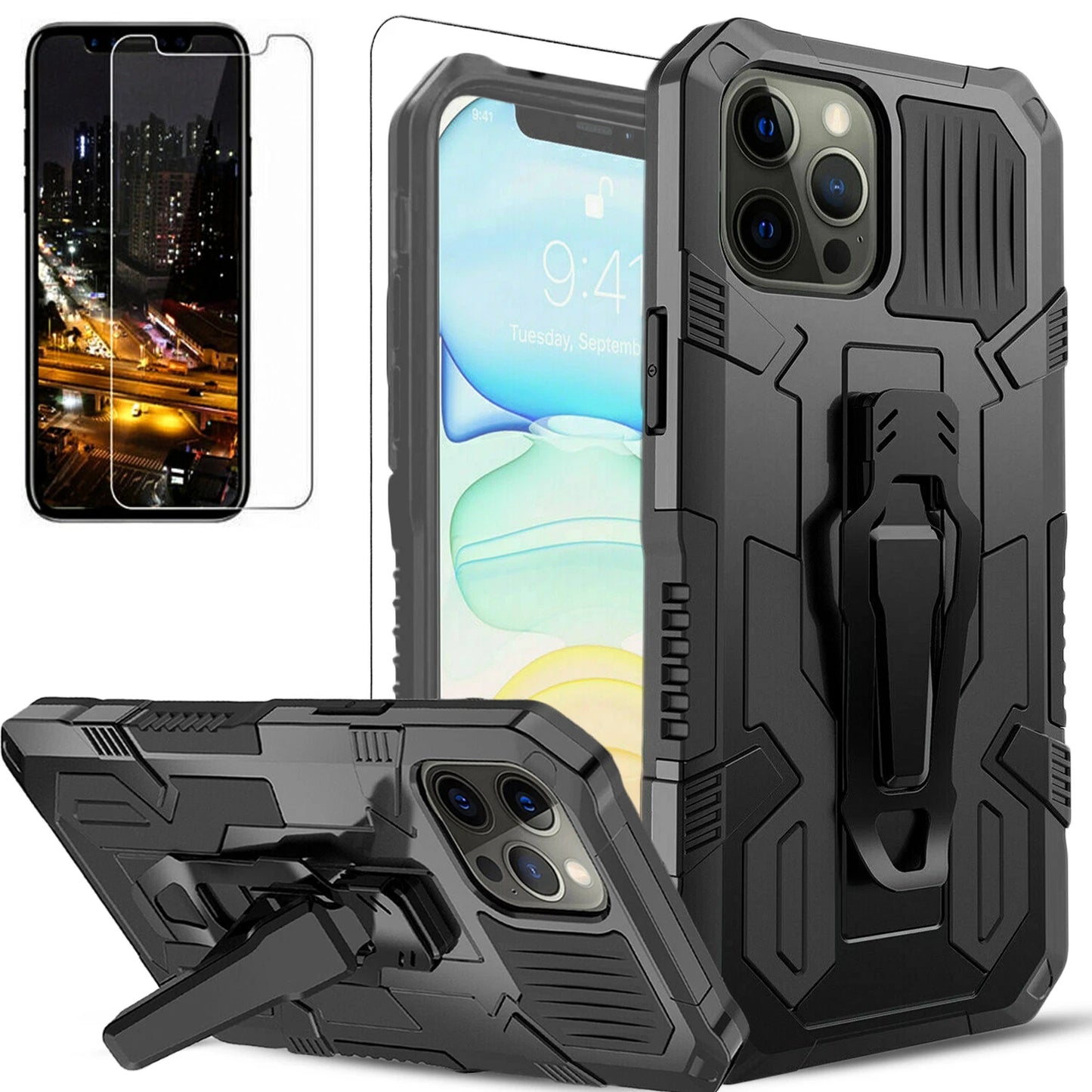 For iPhone 12 Case /12 Pro Max/Mini/ Phone Cover Shockproof Stand + Glass Screen