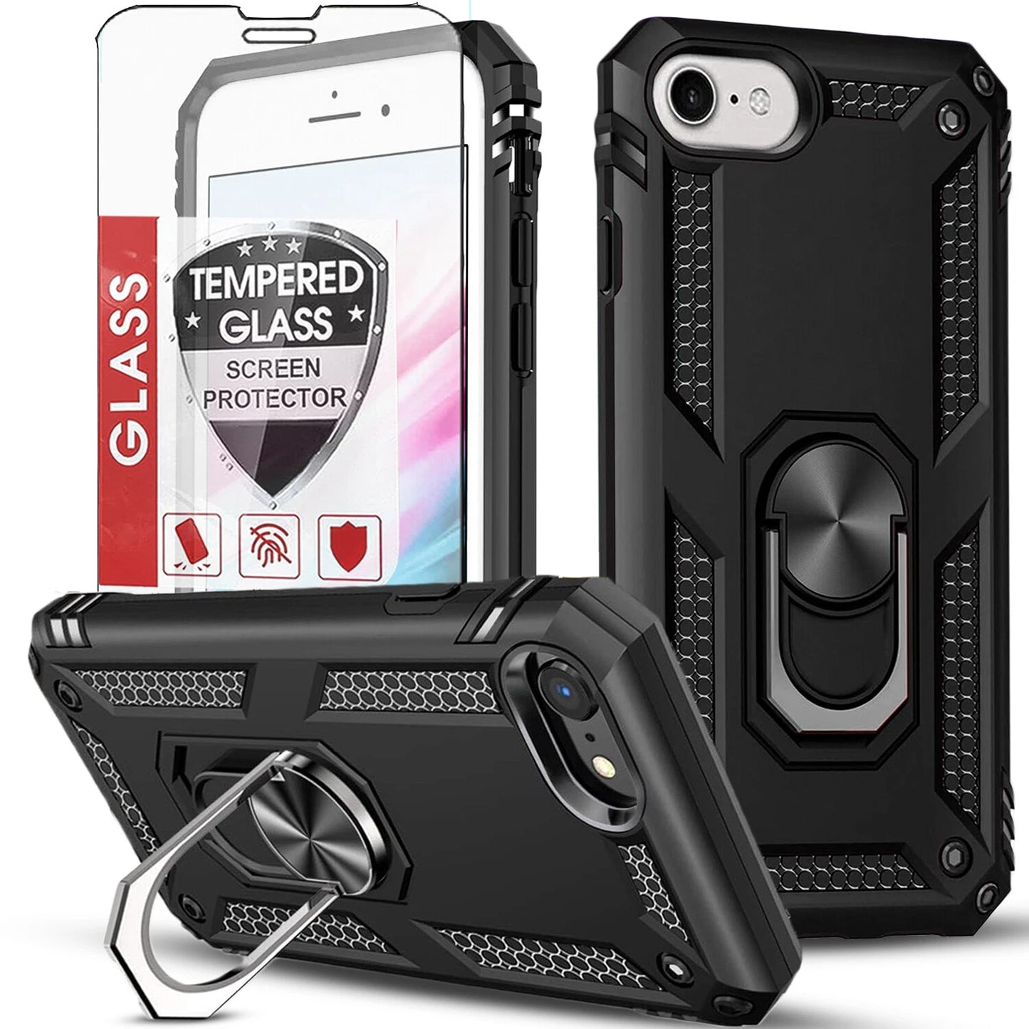 For iPhone SE Case /8/7/Plus/6S/SE 2020/Phone Cover Shockproof + Tempered Glass