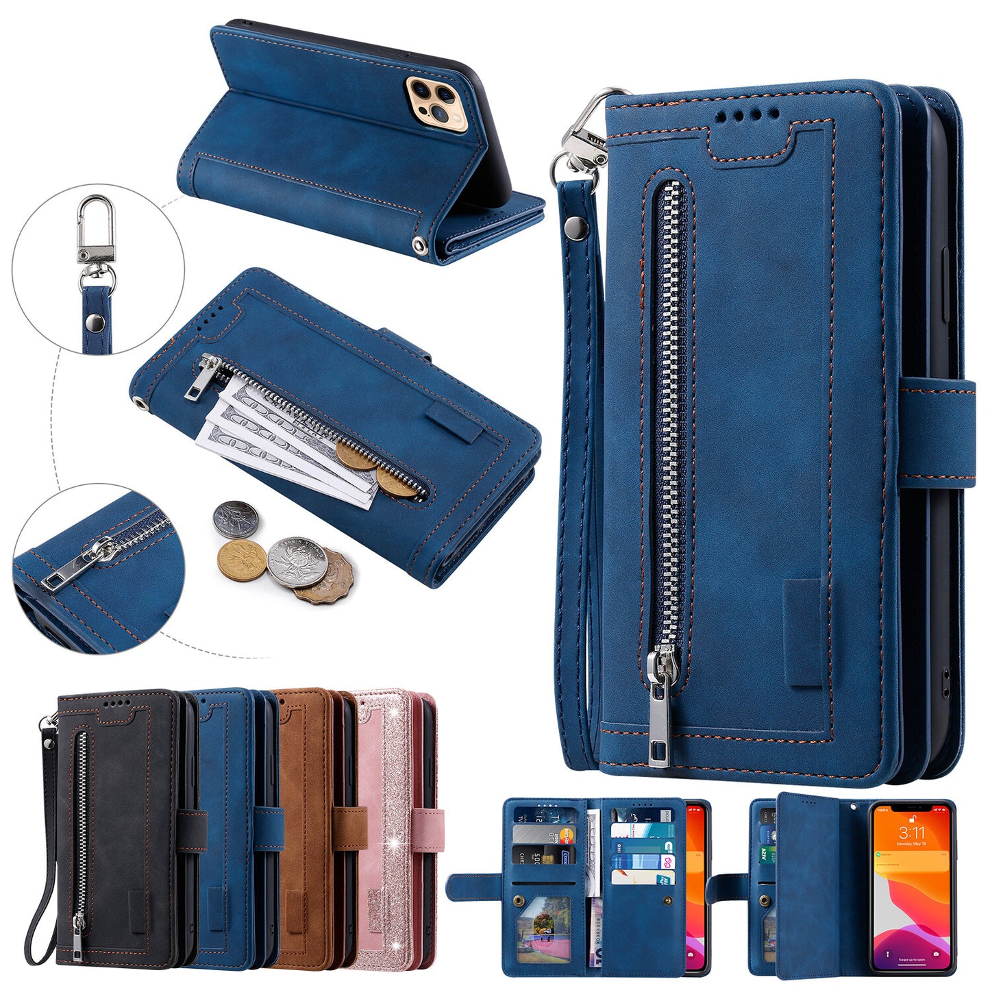 Zipper Leather Wallet Case For Samsung Galaxy S25 S24 S23 S22 Ultra Plus S21 S20