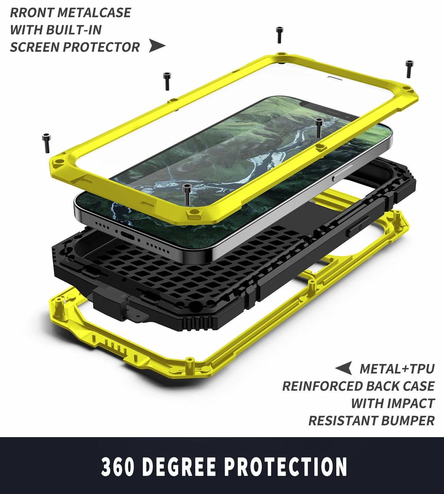 Heavy Duty Armor Metal Screen Glass Stand Case for iPhone 17 Pro Max 16 15 14 13