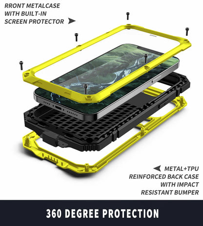 Heavy Duty Armor Metal Screen Glass Stand Case for iPhone 17 Pro Max 16 15 14 13