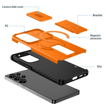 For Samsung Galaxy S25FE S24 S25 Ultra Shockproof Mag Safe Stand Slide Lens Case