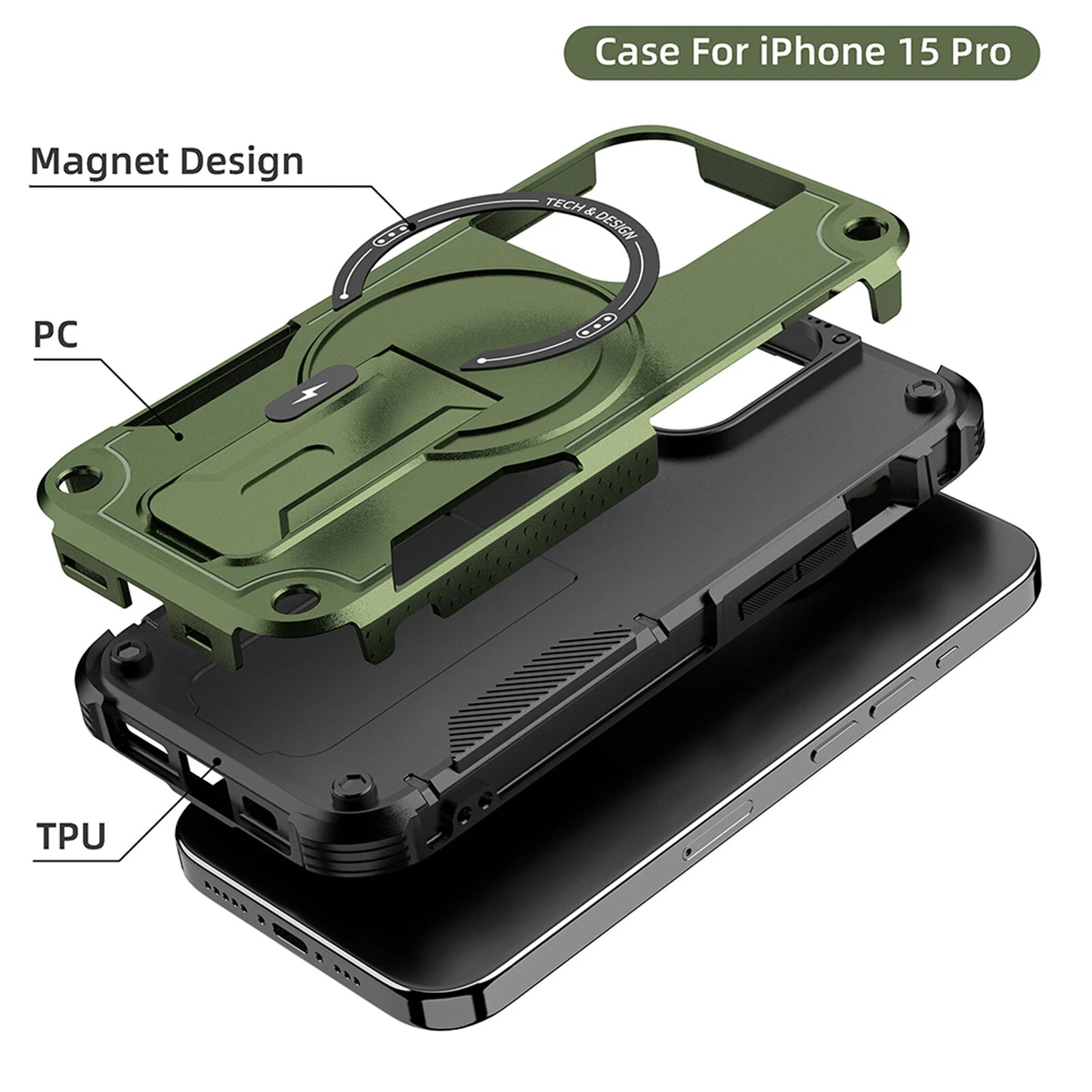 For iPhone 17 16 Pro Max 15 14 13 12 11 Heavy Duty Rugged Magnetic Case + Stand