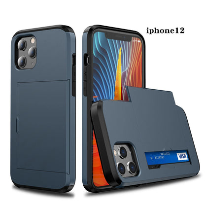 Slide Wallet Case Card Holder For iPhone 14 13 12 11 15 Pro Max X 7 8 Slim Cover