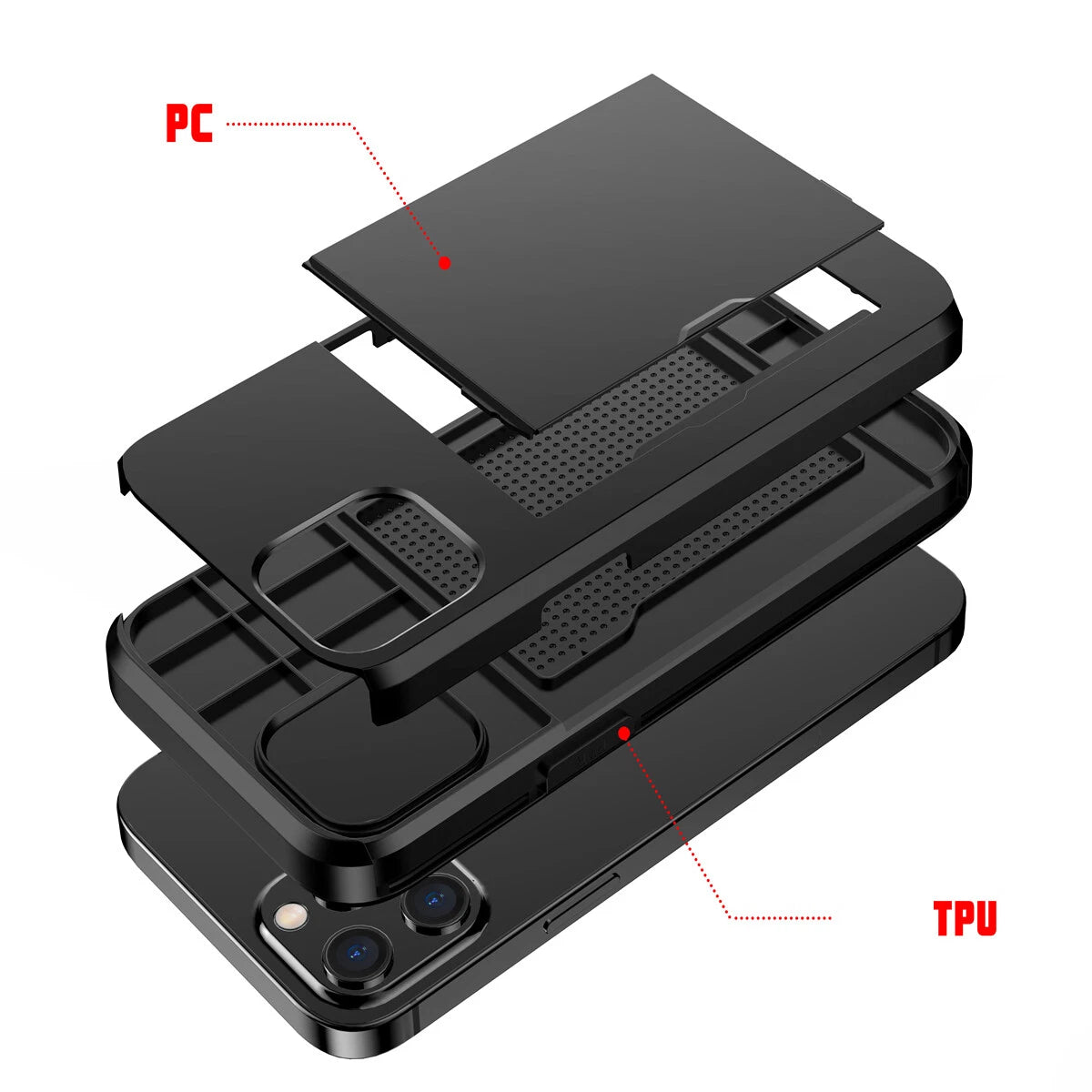 Slide Wallet Case Card Holder For iPhone 14 13 12 11 15 Pro Max X 7 8 Slim Cover