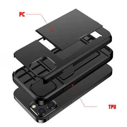 Slide Wallet Case Card Holder For iPhone 14 13 12 11 15 Pro Max X 7 8 Slim Cover