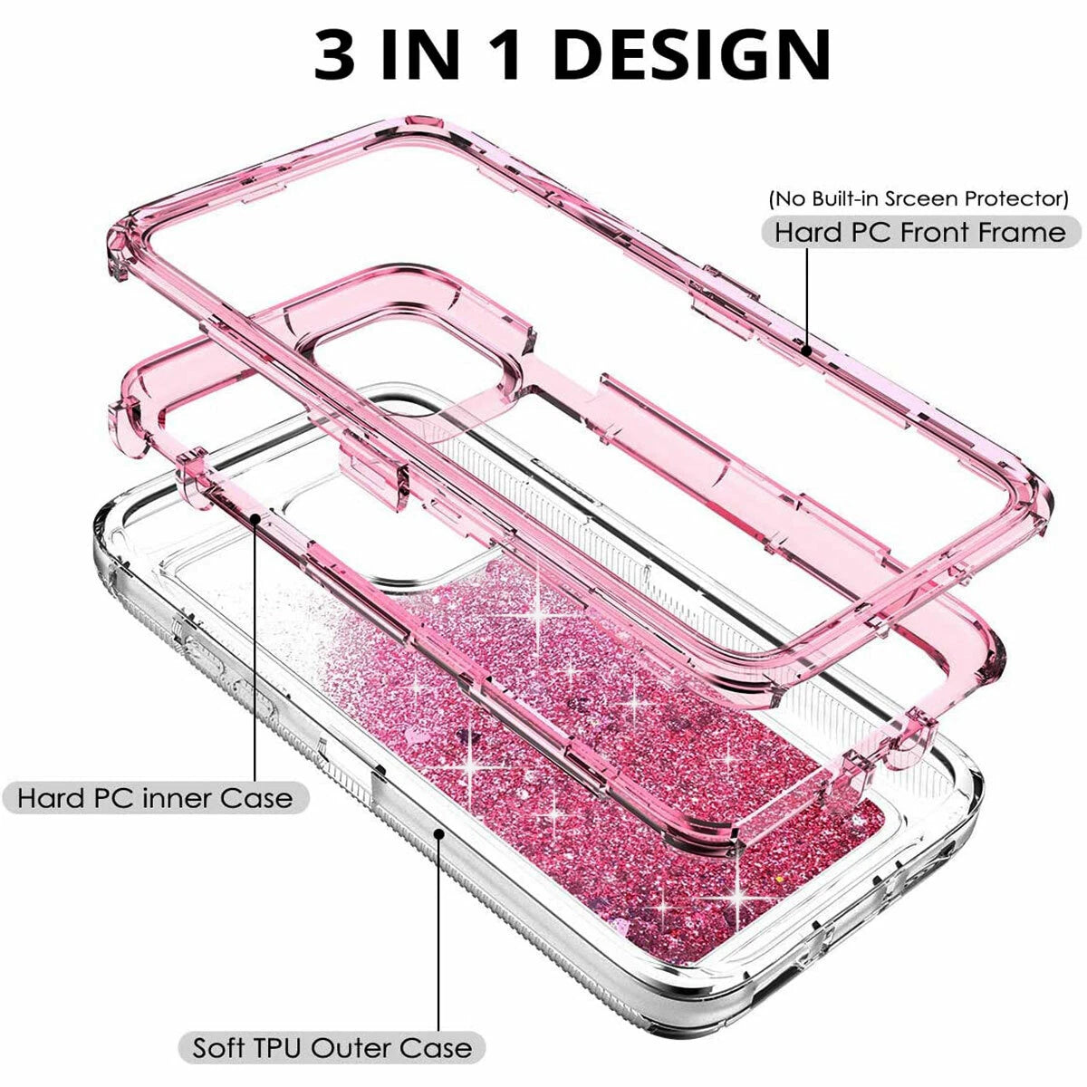 Shockproof Case For iPhone 16 15 14 13 12 11 Pro Max Liquid Glitter Cover