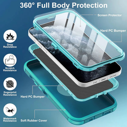 For iPhone 16 Pro Max/16 Pro 15 14 13 11 Case Phone Shockproof Cover+Screen Glas
