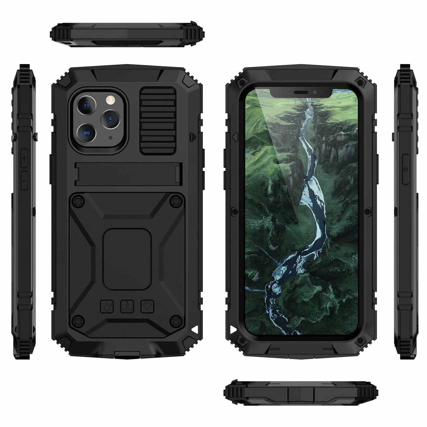 Heavy Duty Armor Metal Screen Glass Stand Case for iPhone 17 Pro Max 16 15 14 13