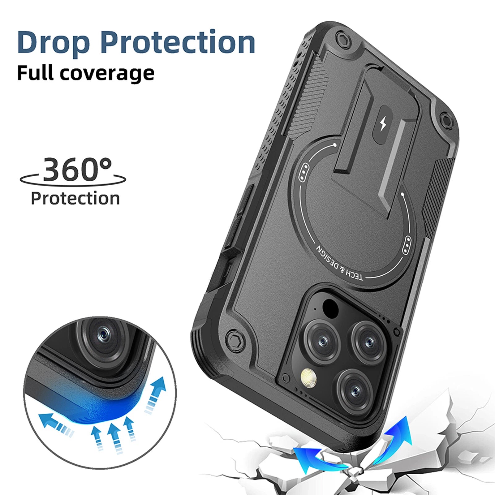 For iPhone 17 16 Pro Max 15 14 13 12 11 Heavy Duty Rugged Magnetic Case + Stand