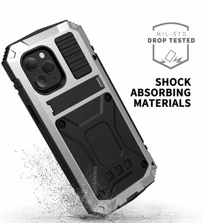 Heavy Duty Armor Metal Screen Glass Stand Case for iPhone 17 Pro Max 16 15 14 13