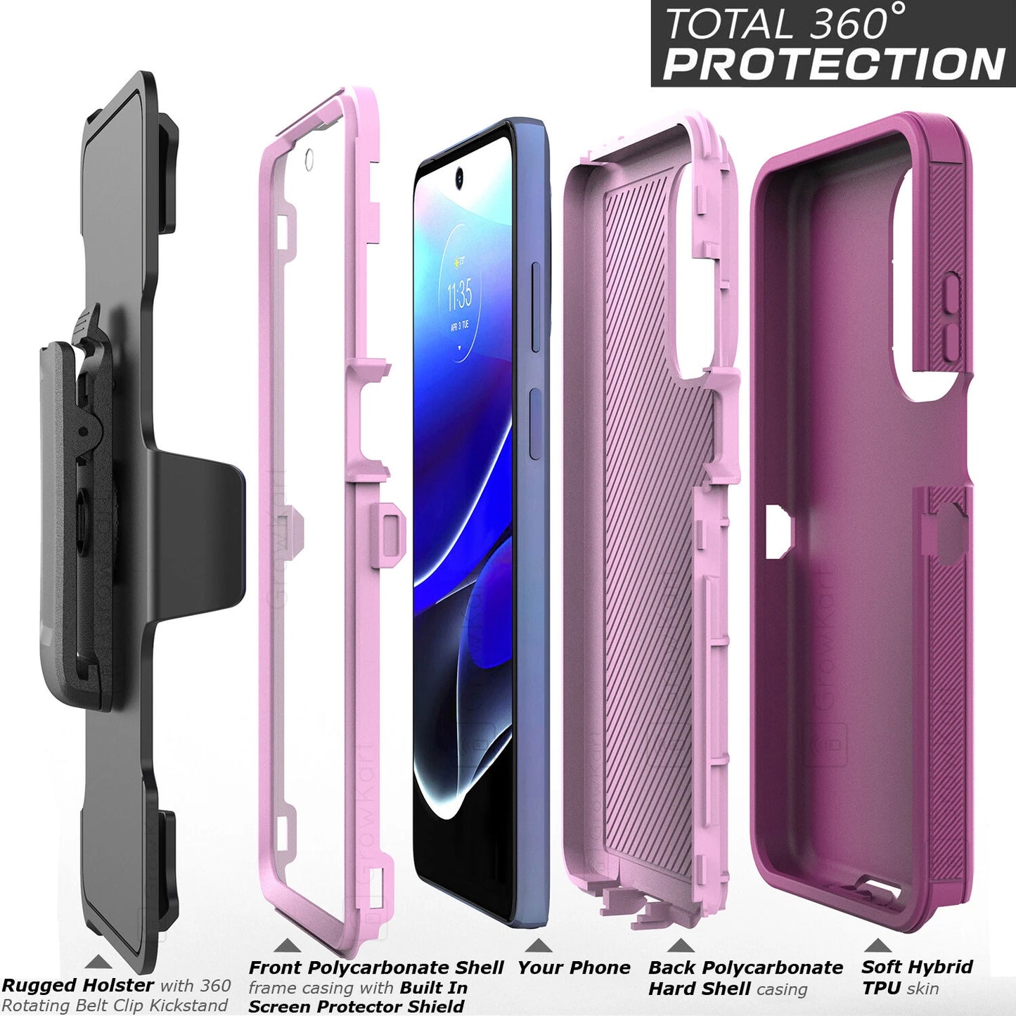 Rugged ShockProof Armor Hybrid Phone Case Cover Belt Clip Stand Screen Protector