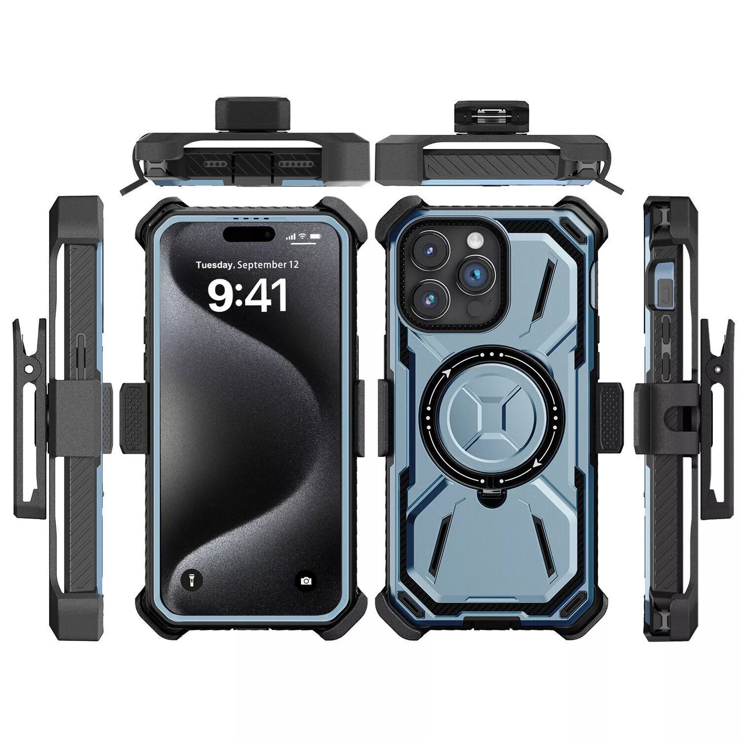For iPhone 16 Pro Max 15 14 13 12 11 Heavy Duty Defender Case Belt Clip Holster