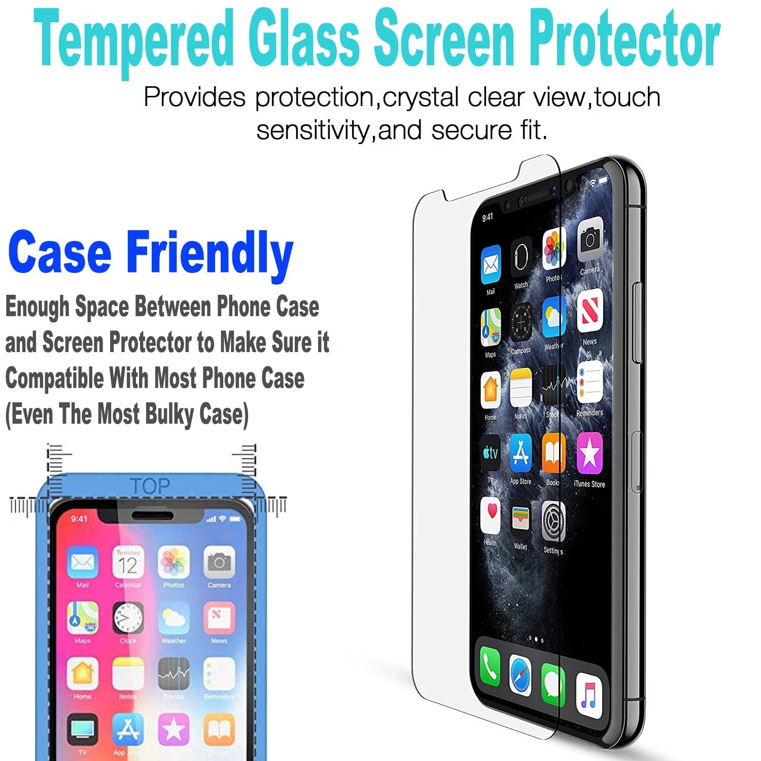 For iPhone 12 Case /12 Pro Max/Mini/ Phone Cover Shockproof Stand + Glass Screen