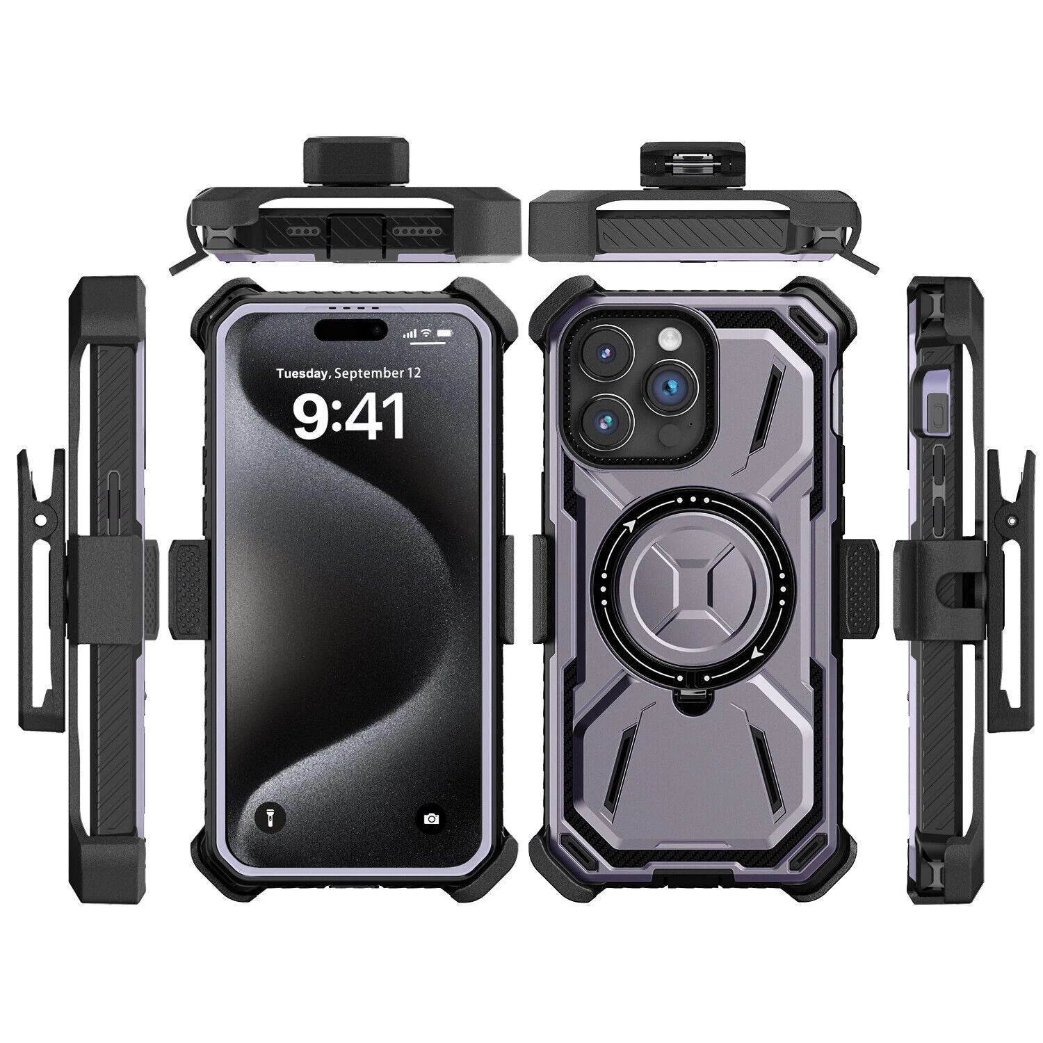 For iPhone 16 Pro Max 15 14 13 12 11 Heavy Duty Defender Case Belt Clip Holster