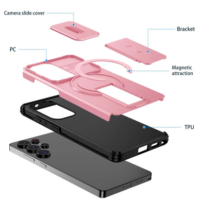 For Samsung Galaxy S25FE S24 S25 Ultra Shockproof Mag Safe Stand Slide Lens Case