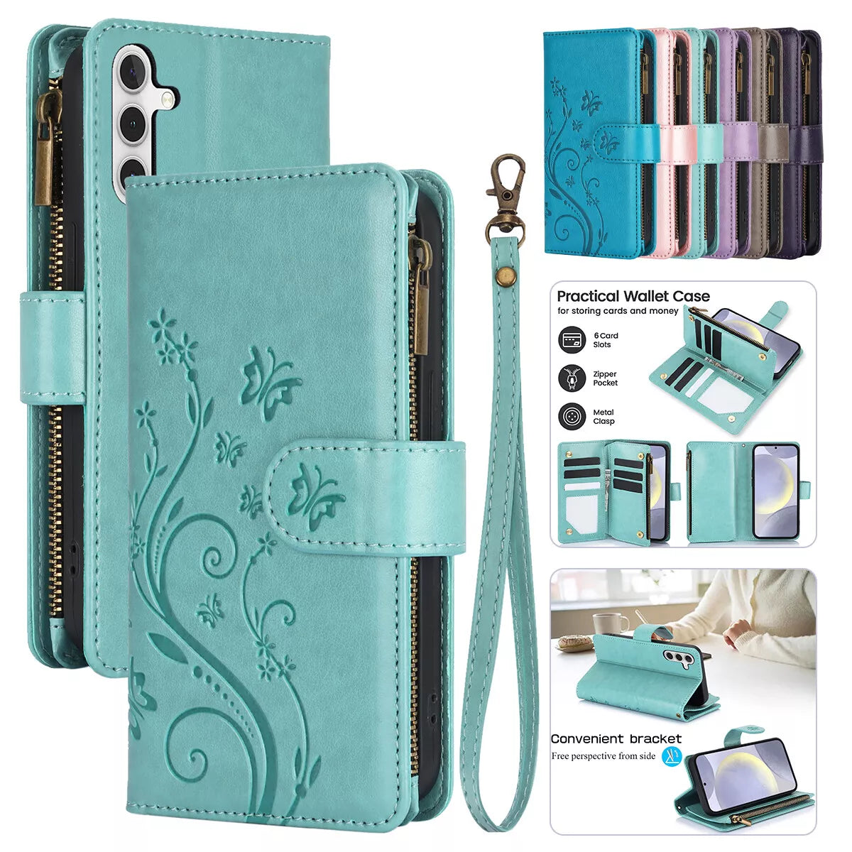 Leather Zipper Wallet Phone Case For Samsung Galaxy S25 S24 Ultra S23 S22 S21 FE