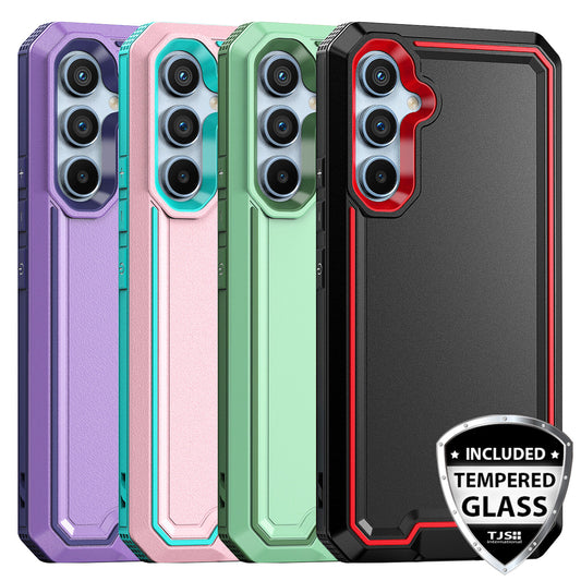 For Samsung Galaxy A16 A14 A15 A54 5G Phone Case PC+TPU Cover +Tempered Glass