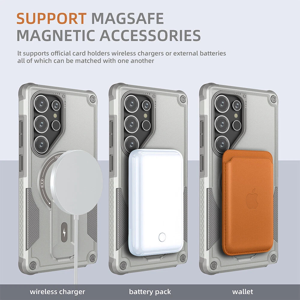 Samsung Galaxy S25 Ultra S24 A17 A16 Shockproof MagSafe Case with Built-in Stand - Heavy Duty Protection