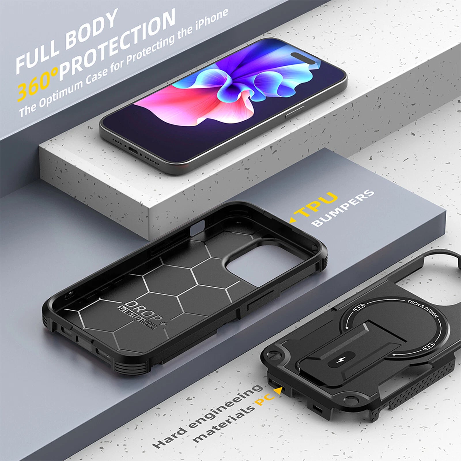 For iPhone 17 16 Pro Max 15 14 13 12 11 Heavy Duty Rugged Magnetic Case + Stand