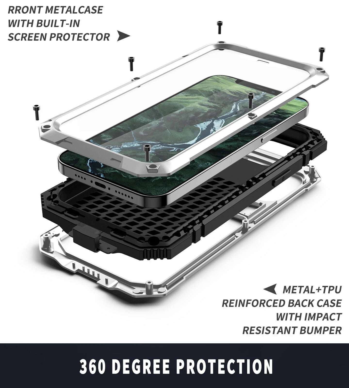 Heavy Duty Armor Metal Screen Glass Stand Case for iPhone 17 Pro Max 16 15 14 13