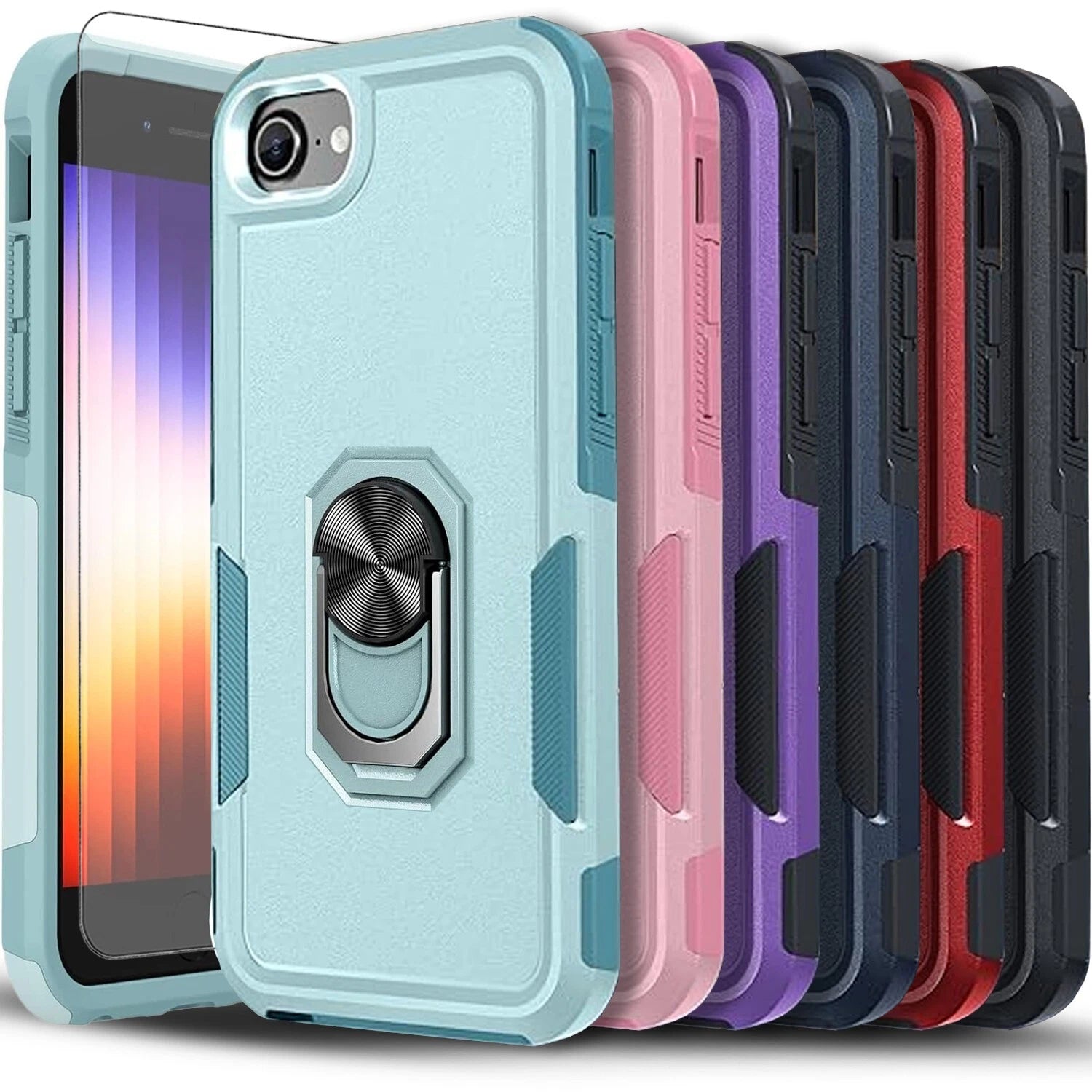 For iPhone 7 8 Plus SE 2nd 3rd Case Shockproof Phone Cover + Tempered Glass