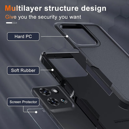 Motorola Moto G 2025 Shockproof Case with Tempered Glass Screen Protector - Heavy Duty Armor Cover