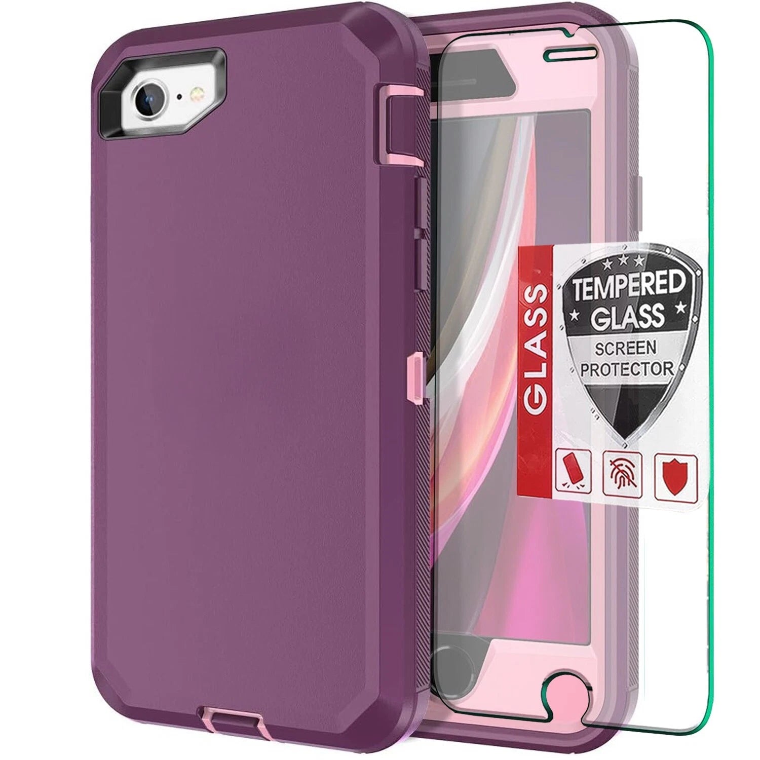 For iPhone SE Case /8/7 Plus/6S Phone Cover Shockproof Heavy Duty + Screen Glass