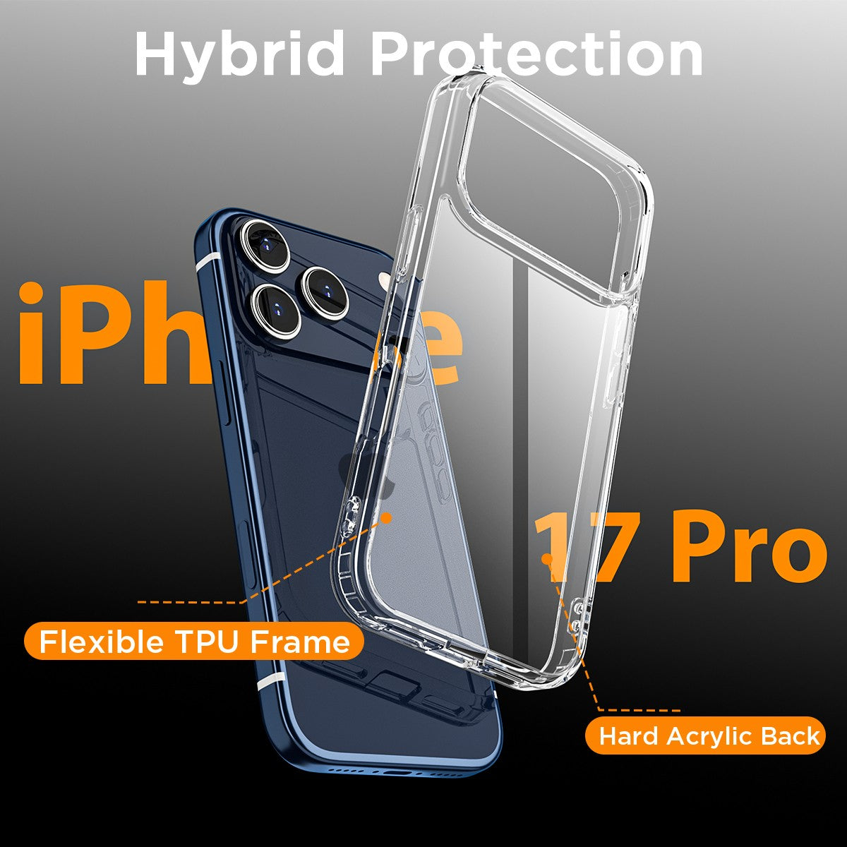 iPhone 17 Pro Max Clear Shockproof Case - Slim Rugged Bumper Cover with Military Grade Drop Protection