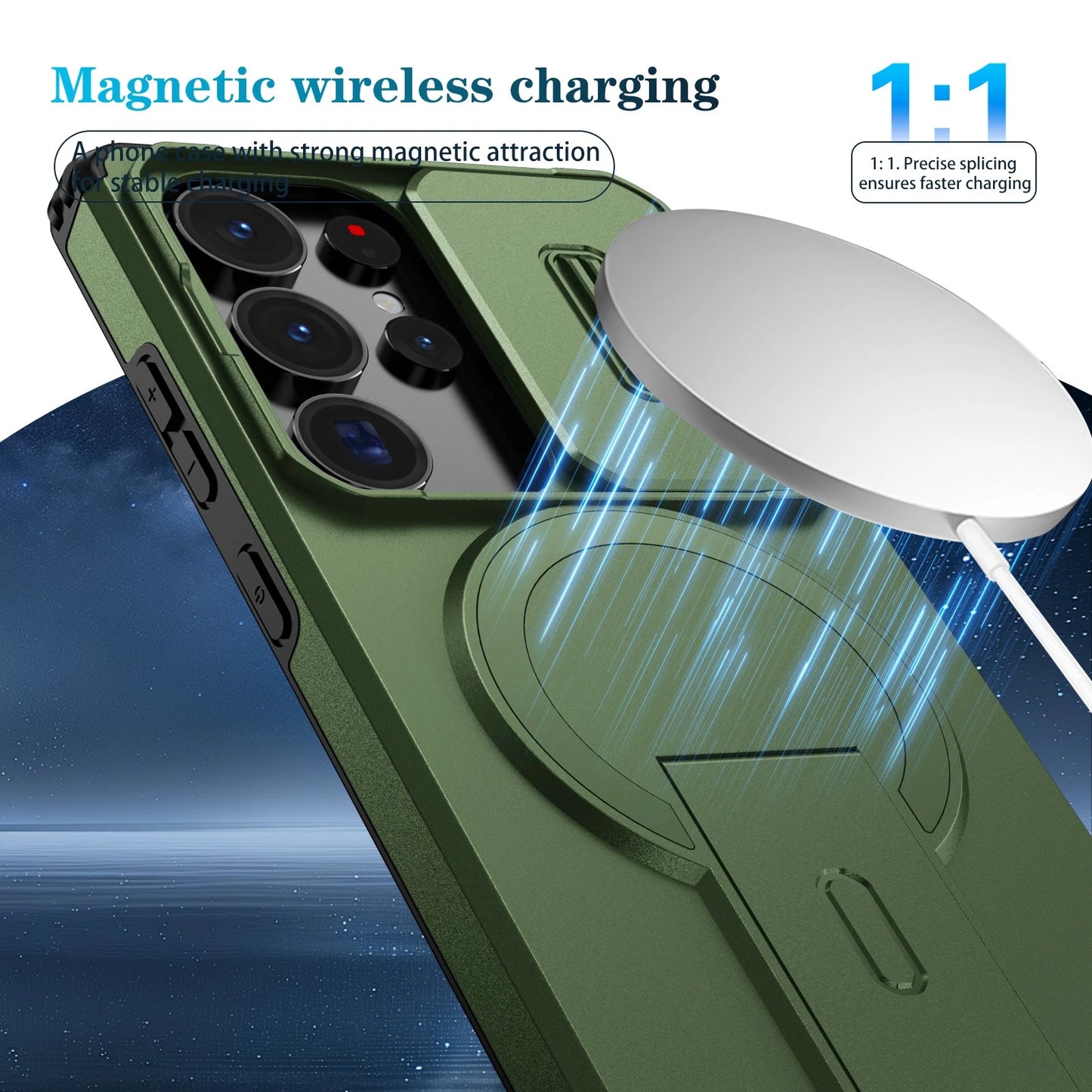 For Samsung Galaxy S25FE S24 S25 Ultra Shockproof Mag Safe Stand Slide Lens Case