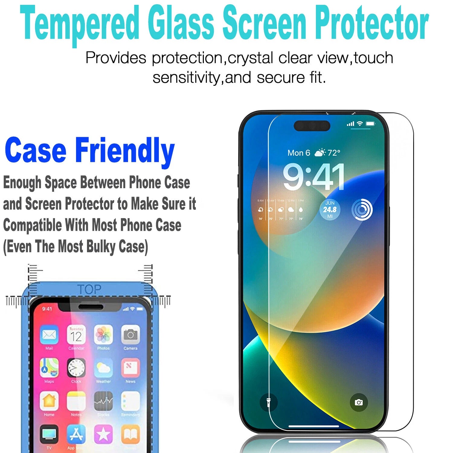 For iPhone 17 Pro Max Case 17 Pro 16 15 14 13 12 11 Phone Cover + Tempered Glass